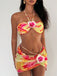 Ensemble 2 Pièces Bikini Dos-Nu Floral & Cache-Maillot Moulant Années 1960