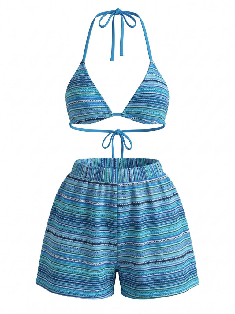 Ensemble Bikini Triangle Dos-Nu Rayé en Maille Années 1960