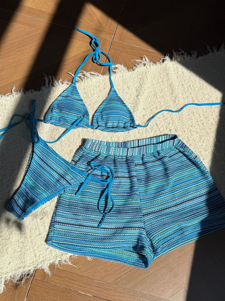 Ensemble Bikini Triangle Dos-Nu Rayé en Maille Années 1960