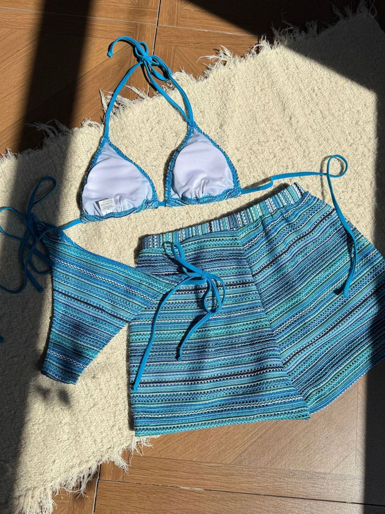 Ensemble Bikini Triangle Dos-Nu Rayé en Maille Années 1960