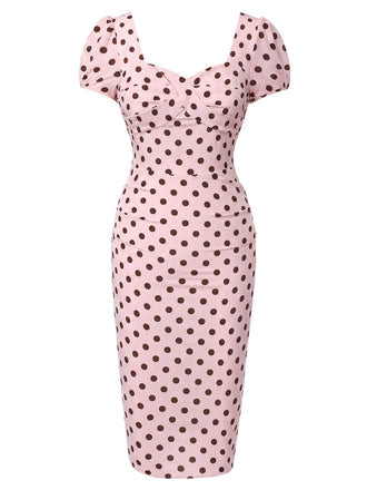 [Prévente] Robe rose pois col carré et manches bouffantes années 1960