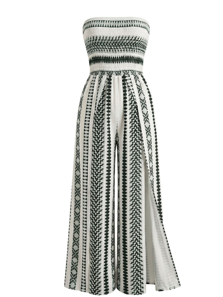 Combinaison Bustier à Rayures Fendue Vert Années 60