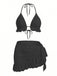 Ensemble 2 Pièces Bikini Dos-Nu Uni en Dentelle & Cache-Maillot à Volants Années 1960