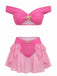 Ensemble Bikini Épaules Dénudées à Volants Princesse Jasmine Rose Rouge Années 1970