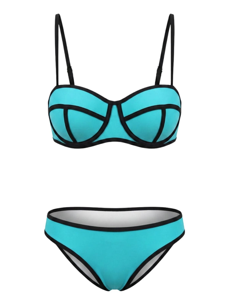 Ensemble Bikini à Bretelles Fines Bicolore Années 70