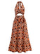 [Prévente] Robe Maxi Halter Col V Profond Découpé Imprimé Abstrait Années 70