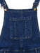 Blue denim overalls with a pocket on a white background