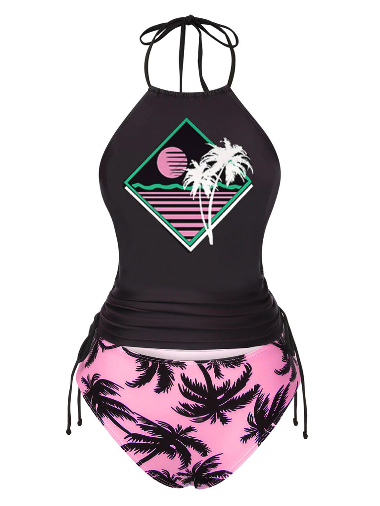 Ensemble tankini noir à imprimé squelette punk années 1980