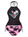 Ensemble tankini noir à imprimé squelette punk années 1980
