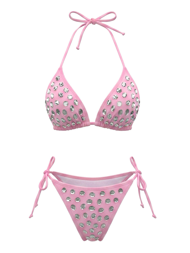 Ensemble Bikini Triangle Halter Strass Années 80