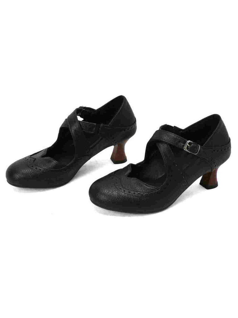Escarpins Mary Jane à talons chaton perforés et brides croisées