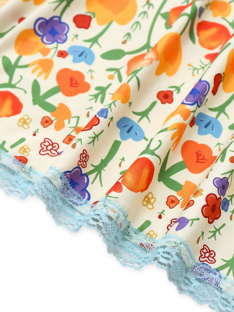 Robe licou fleur dentelle à bretelles spaghetti années 1930
