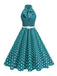 Robe Ceinturée Nœud Papillon Col Pois Années 1950