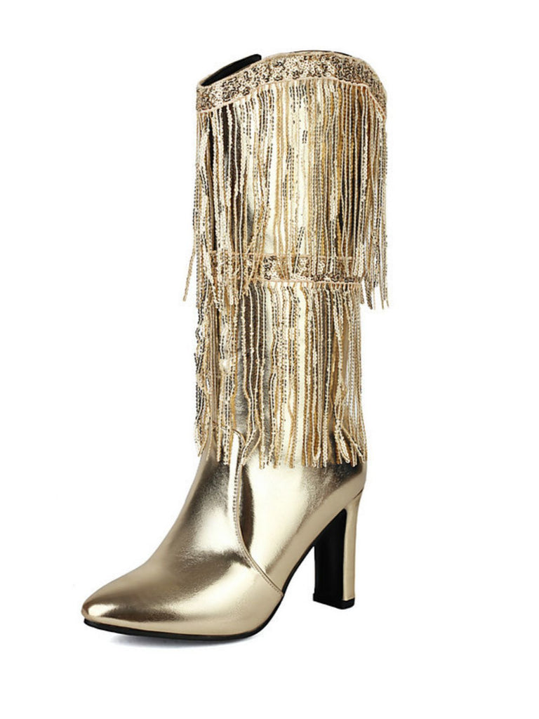 Bottines disco métallisées à franges et bout pointu