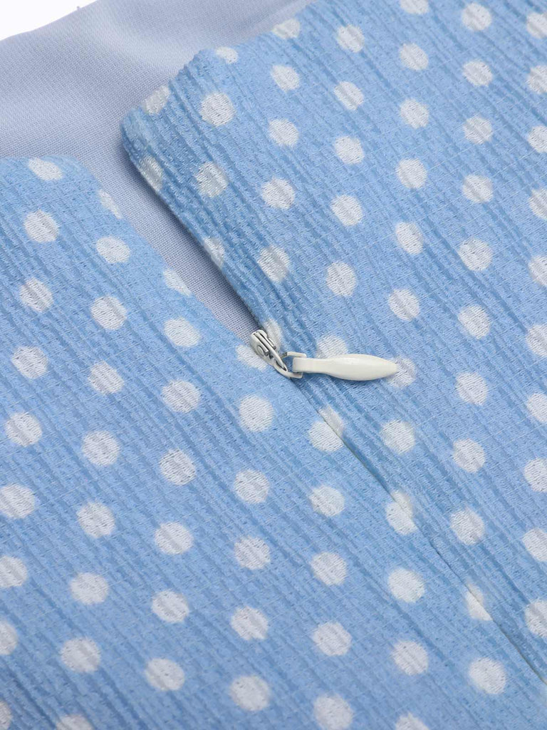 Robe Trapèze Bleu Ciel à Pois et Bretelles Années 1950 Cocktail 5