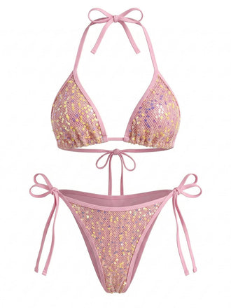 Bikini triangle sequins dos nu noué Y2K 2000s
