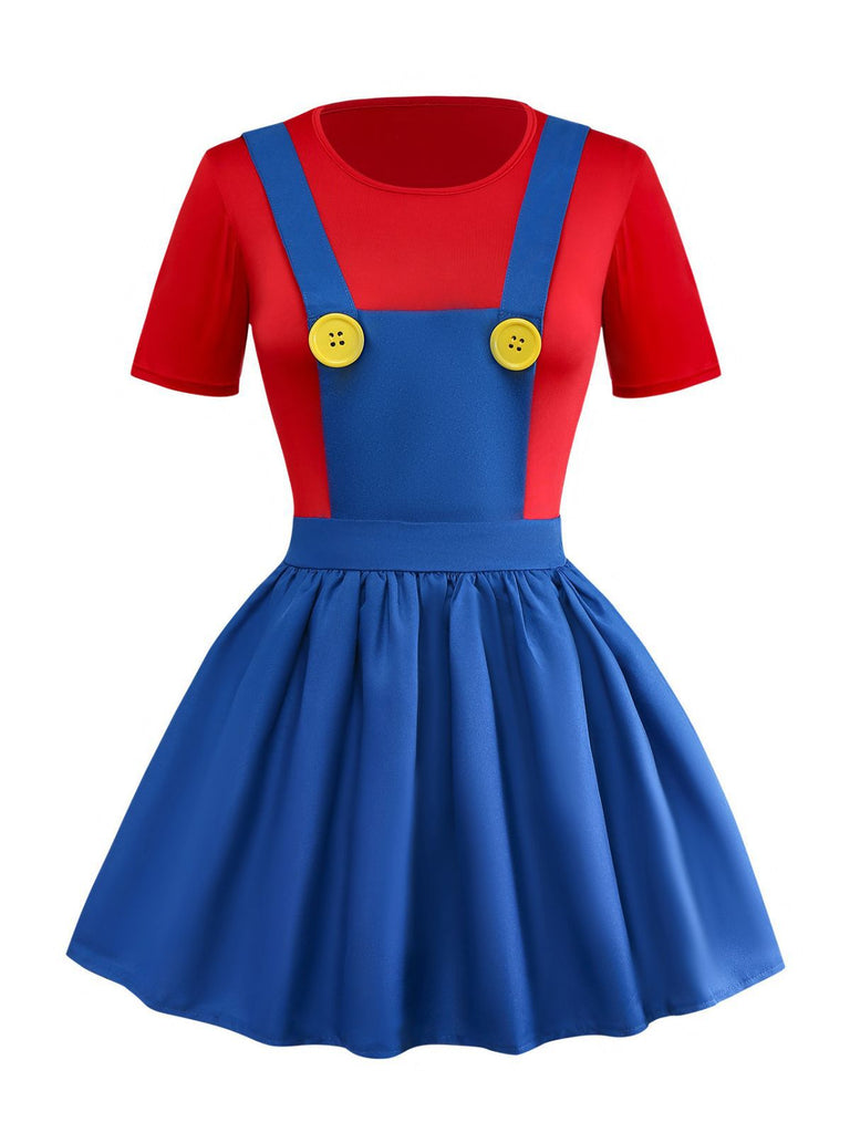 Ensemble robe à bretelles et chapeau Mario années 1970