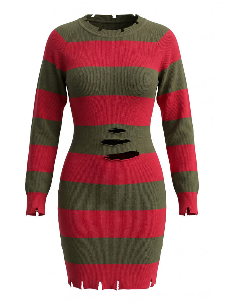 Robe en maille rayée rouge et verte de déguisement Freddy Krueger Années 1970 - 1