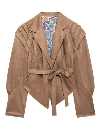 Veste à boutons unis en col en V et lacets années 1980