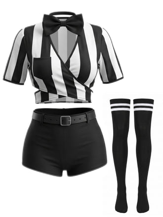 Ensemble de déguisement d’arbitre court à rayures verticales et nœud Années 1970 - 1