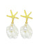 Boucles d'oreilles pendantes en coquillage d'étoile de mer doré perle