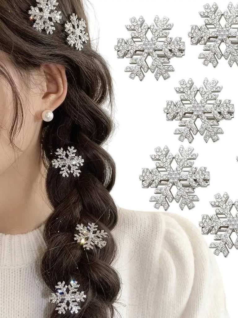 Épingle à cheveux vintage en argent avec flocon de neige et strass