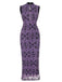 Robe néo-chinoise violette floquée de roses années 1930