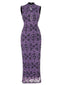 Robe néo-chinoise violette floquée de roses années 1930