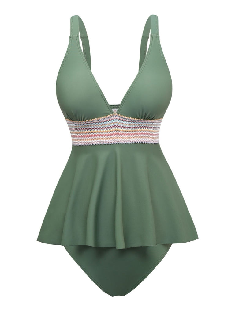 2PCS Maillot de bain patchwork en sangle style bohème des années 1940
