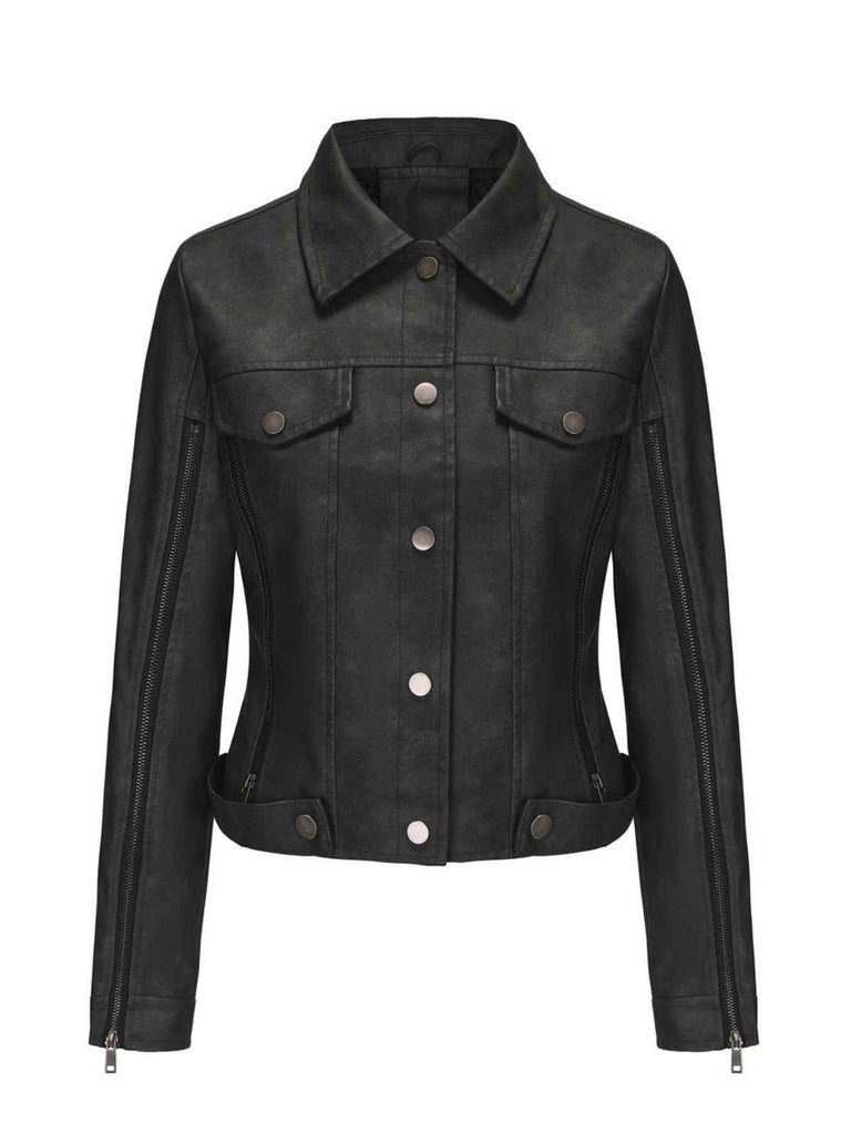 Veste de moto en cuir à fermeture éclair multiple années 1960