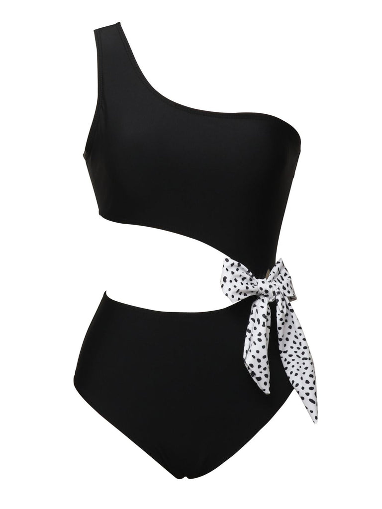 Maillot de bain patchwork nœuds pois taille creux années 1940