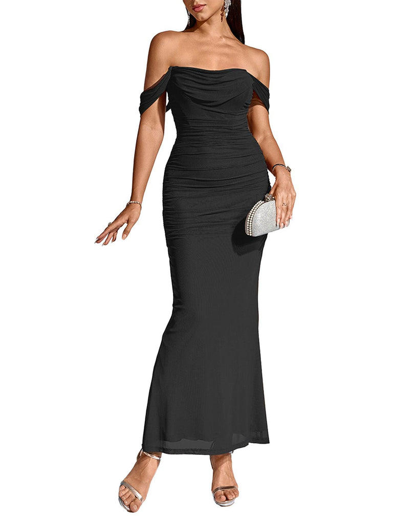 Robe Maxi Bodycon Uni Épaule Dénudée Année 1930