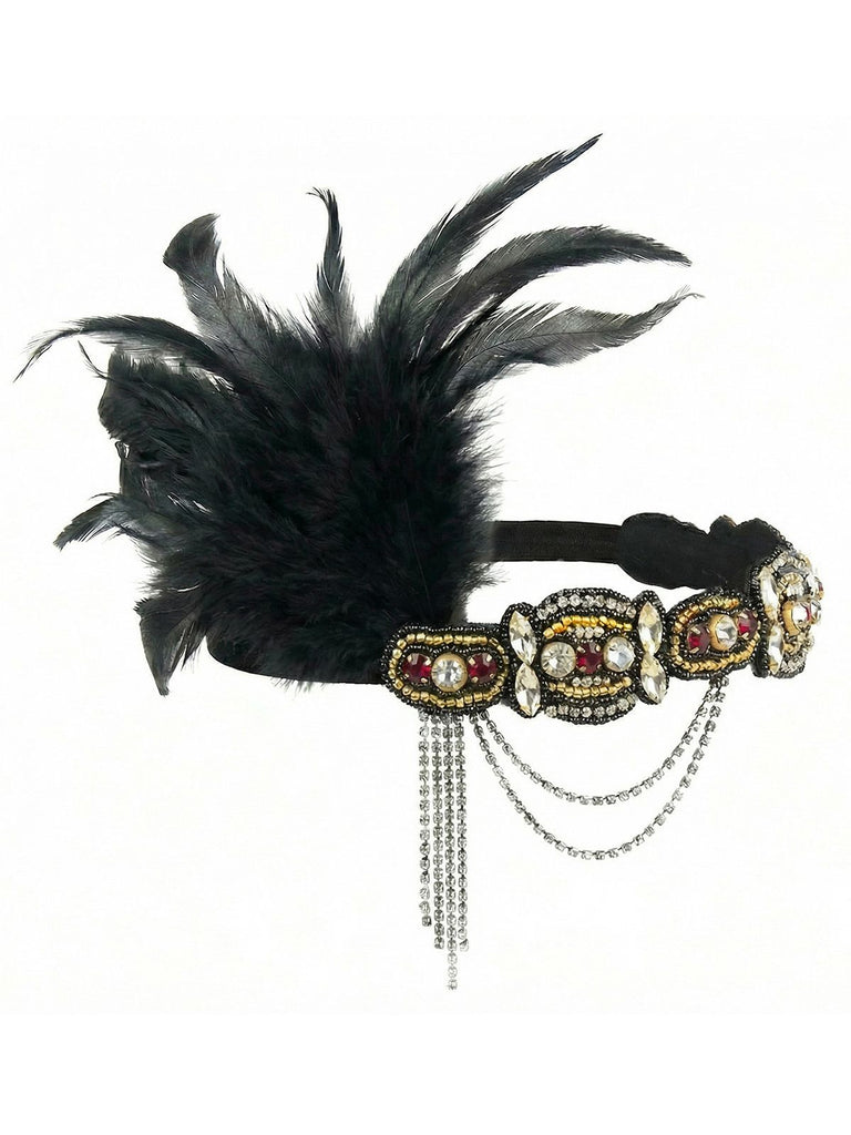 Bandeau à plumes et cristaux inspiré de Gatsby années 1920