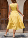 Robe jaune à pois et dentelle patchwork des années 1950