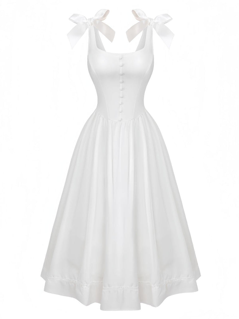 Robe blanche à lacets et boutons 1940s