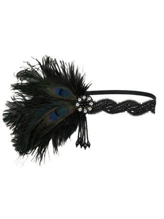 Bandeau pompons en plumes de paon Gatsby années 1920