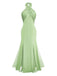 Robe convertible verte col licou croisée en mousseline de soie années 1930