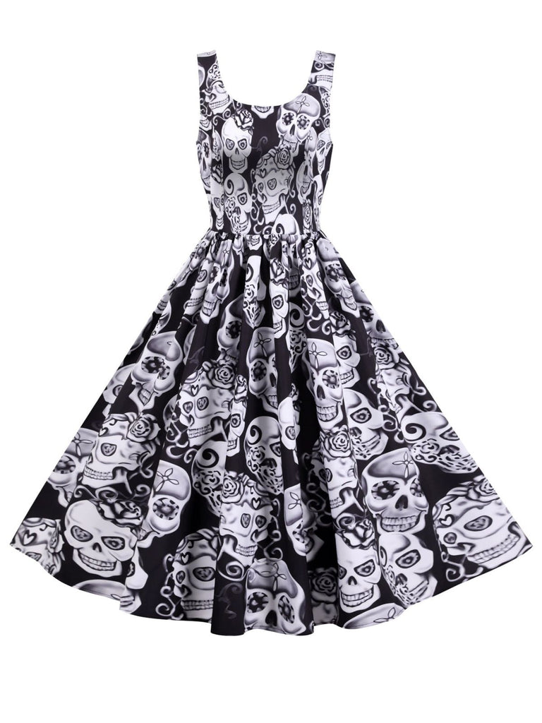 Robe trapèze à motif crâne Halloween années 1950