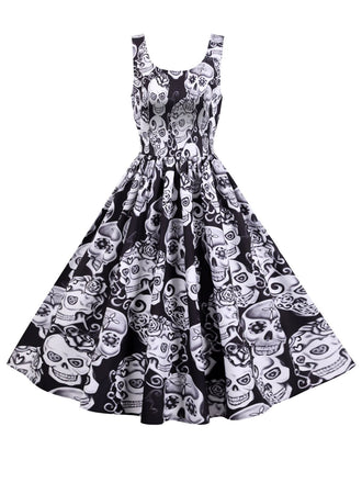 Robe trapèze à motif crâne Halloween années 1950