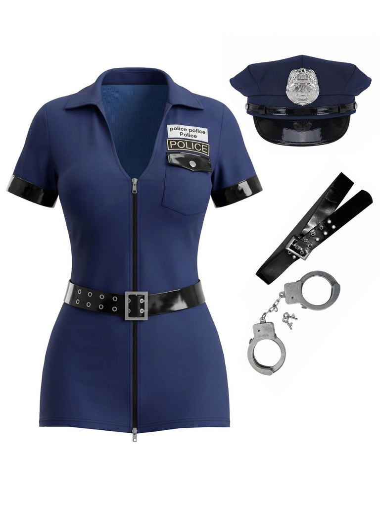 Ensemble combishort bleu marine de policière pour Halloween Années 1980 - 1