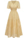 Robe longue volants col V dentelle ajourée années 1940