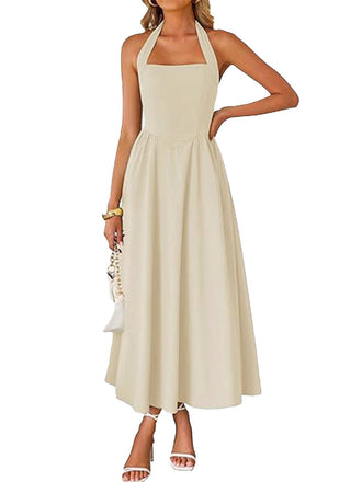 Robe à col licou unie à bretelles larges années 1940