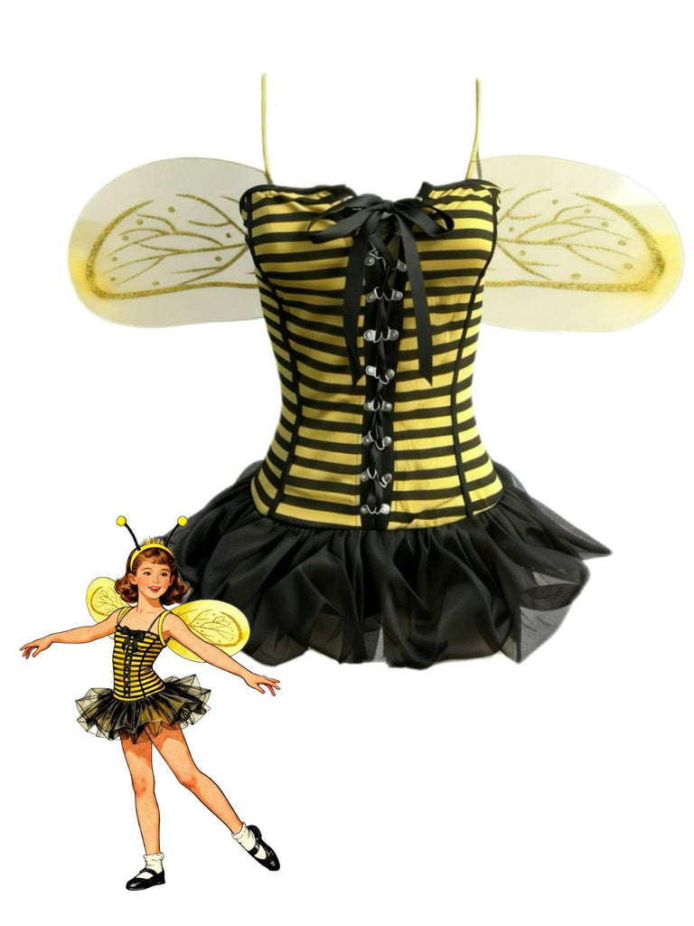 Ensemble de costume de cosplay d'abeille rayée jaune années 1960