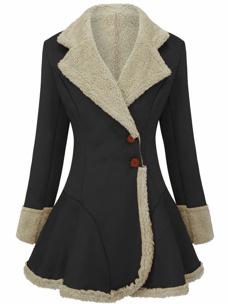 Veste en daim vintage à revers et ourlet évasé noire années 1970