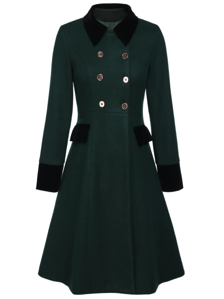 Manteau à Boutons Uni Vert Foncé Années 1950 2