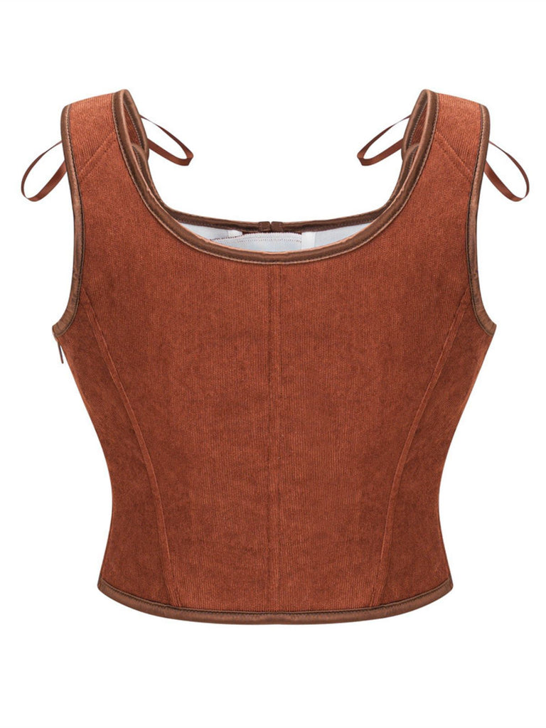 Corset à lacets en daim avec nœud années 1980