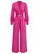 Combinaison rose poudré décolleté en V profond ceinture et manches lanternes années 60