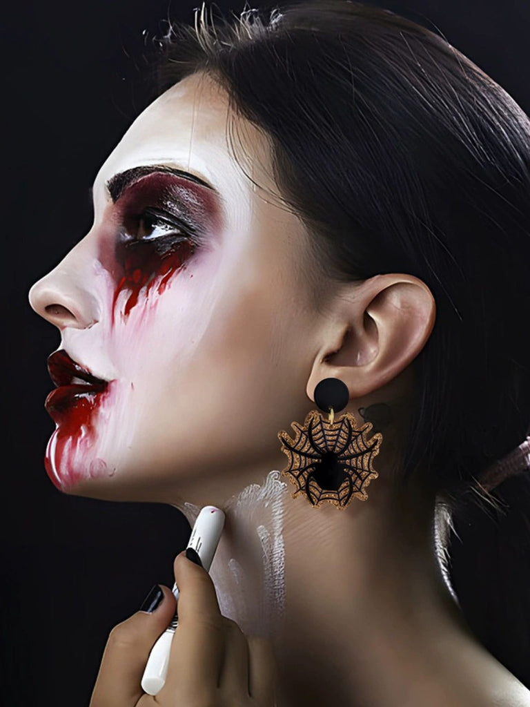 Boucles d'oreilles vintage noires en forme d'araignée et de toile d'araignée