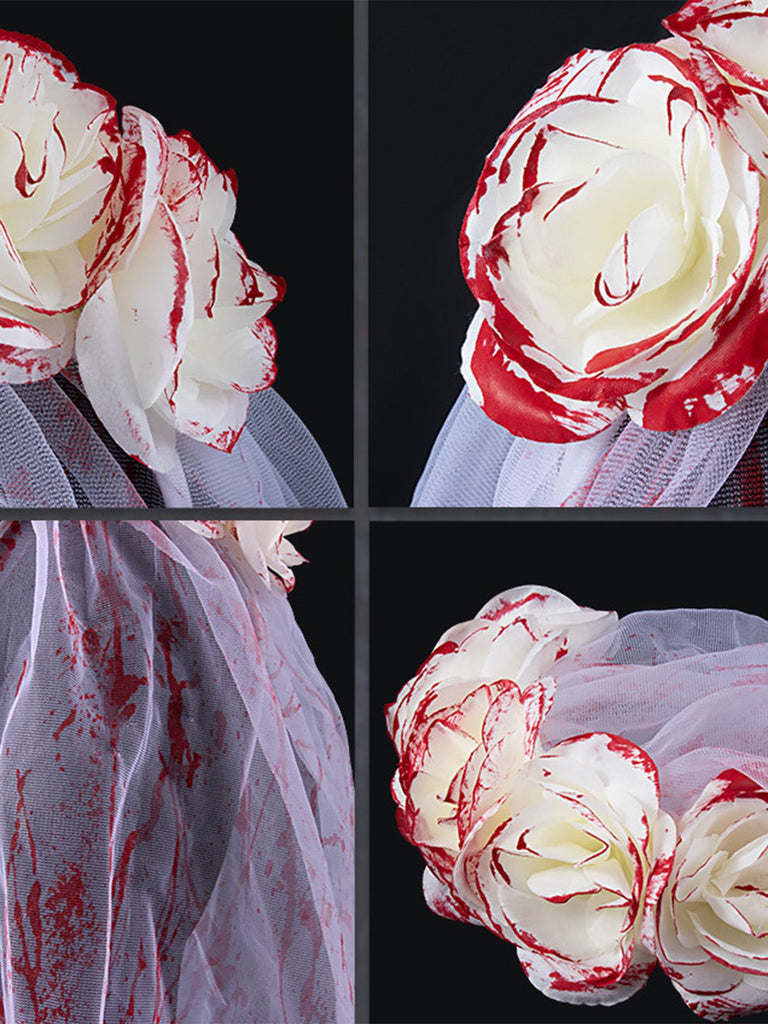 Voile de tulle de mariée fantôme à la rose de sang d'Halloween