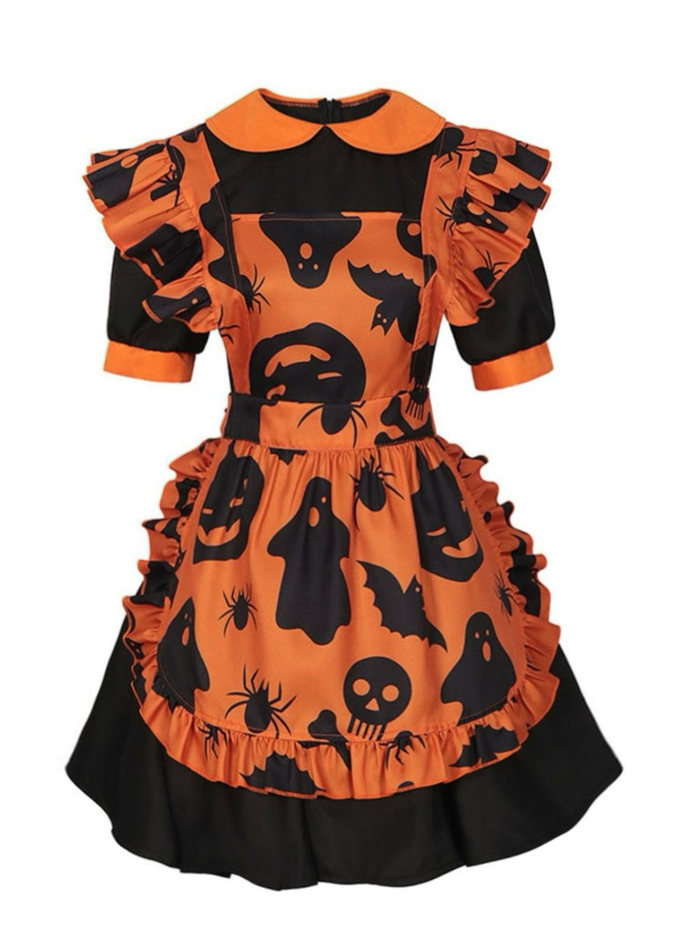 Robe à volants fantôme citrouille d'Halloween des années 1950